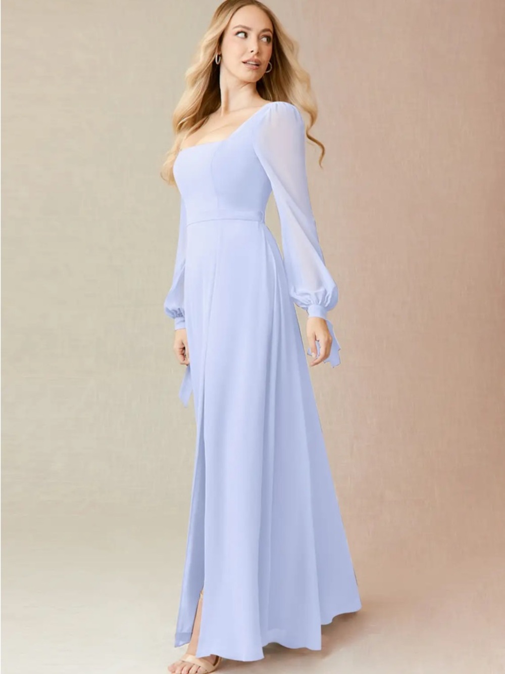 Azazie Dusty Lavender Long Sleeve Slit Dress